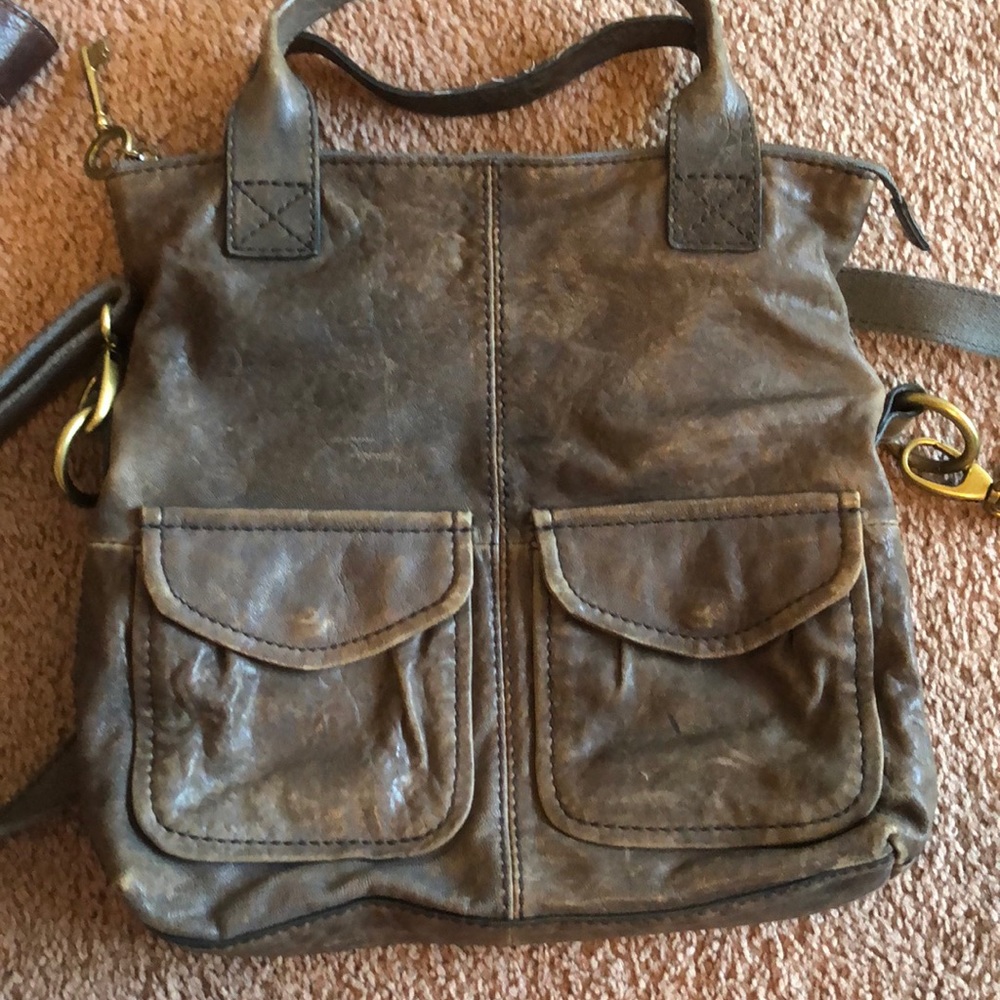 Distressed gray fossil crossbody
